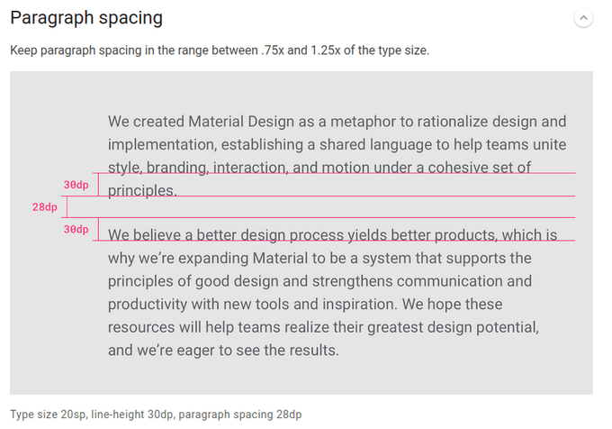 Material Design Paragraph Spacing